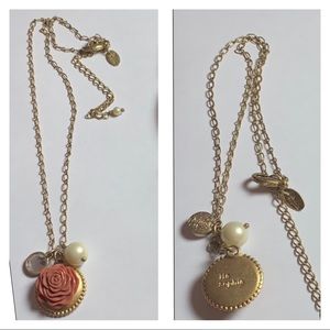 LIA SOPHIA Gold Necklace w/ Rose, Pearl & Crystal!